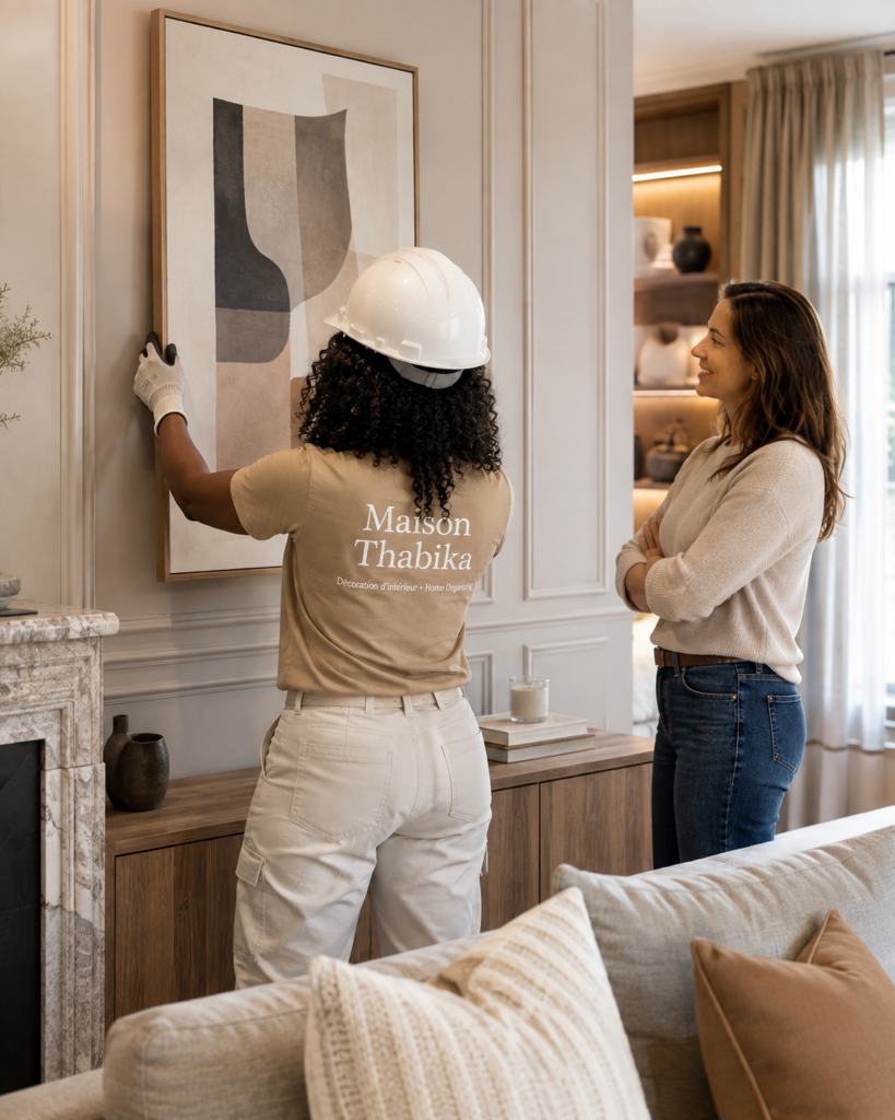 L'Art de Décorer Décoratrice d'intérieur Maison Thabika accompagnant une cliente lors d'un relooking décoration à domicile.